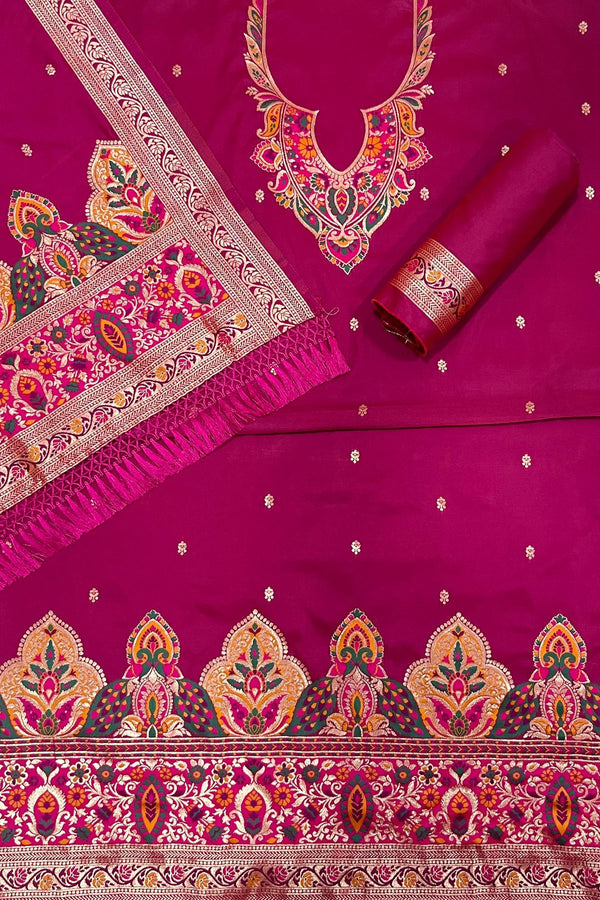 Barbie Pink Paithani Banarasi Silk Unstitch Salwar Suit