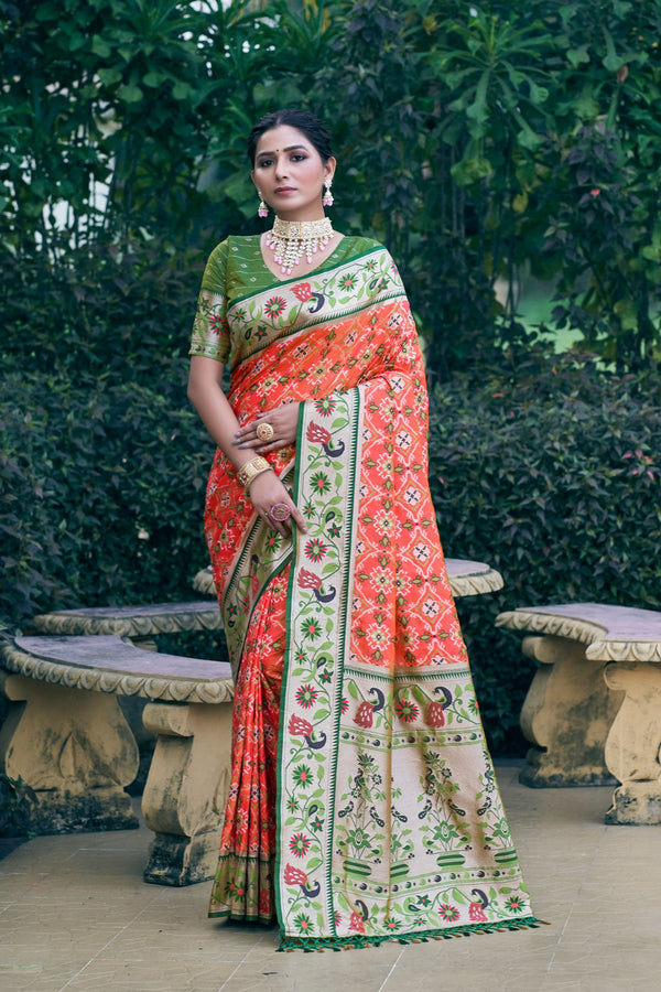 Salmon Orange Paithani Patola Silk Saree