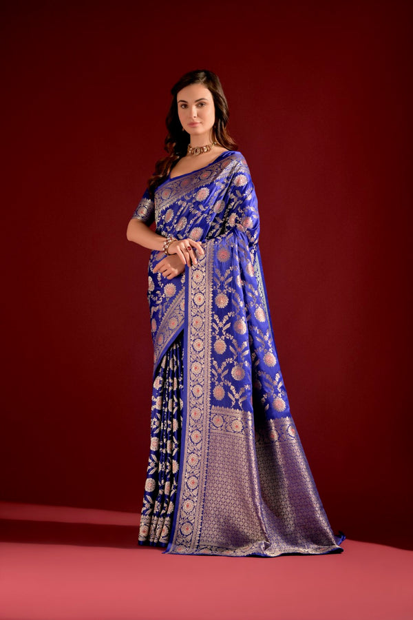 Royal Blue Banarasi Satin Silk Saree