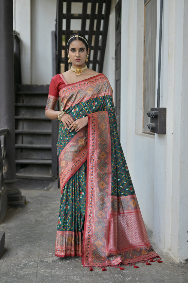 Traditional Pine Green Paithani Silk Saree