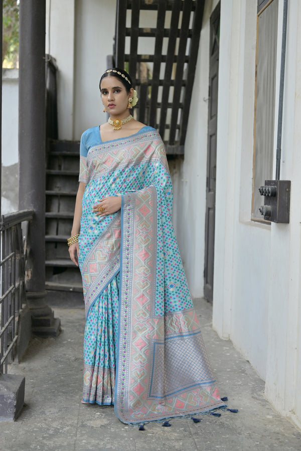 Traditional  Arctic blue Paithani Silk Saree