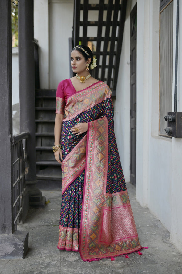 Traditional Navy Blue Paithani Silk Saree