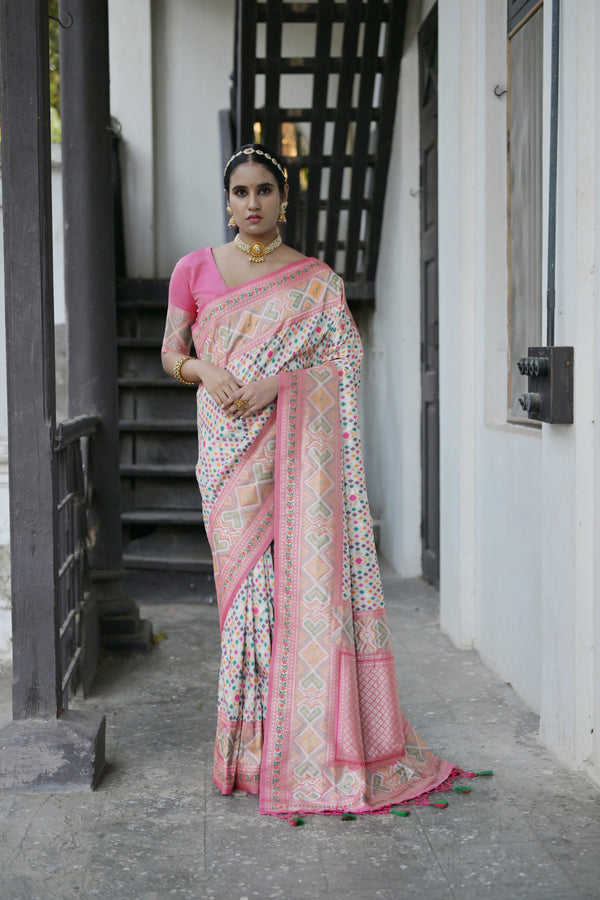 Traditional Linen White Paithani Silk Saree