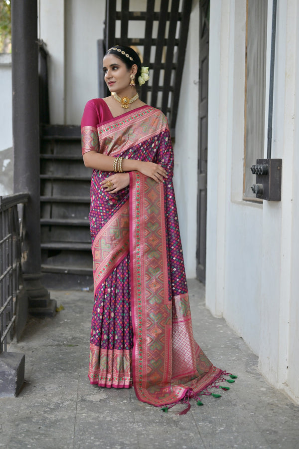 Traditional Purple Wine Paithani Silk Saree