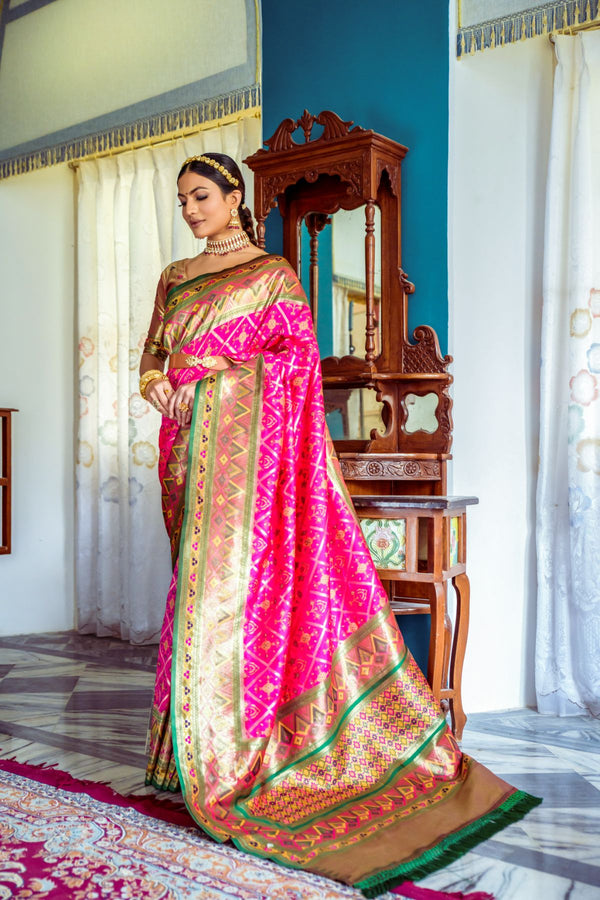 Royal Pink Patola Banarasi Silk Saree