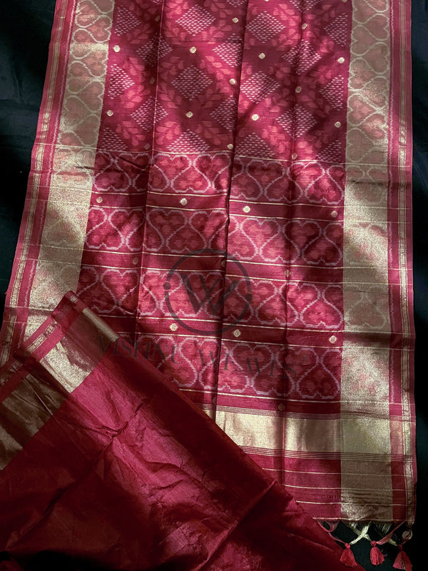 Pink Red Premium Raw Silk Saree