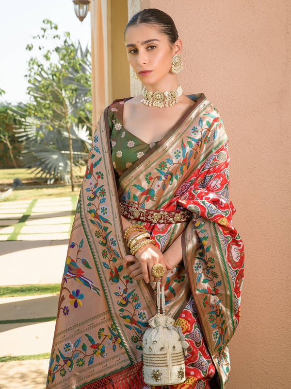 Apple Red Paithani Silk Saree