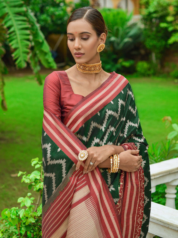 Sacramento Green Handloom Raw Silk Saree