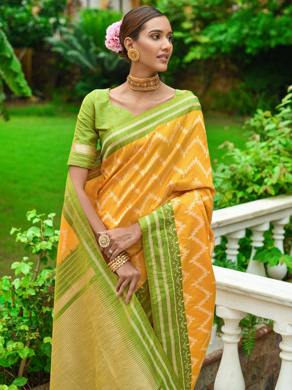 Honey Yellow Handloom Raw Silk Saree