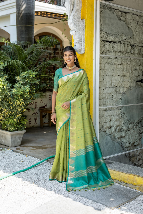 Pear Green Raw Silk Saree