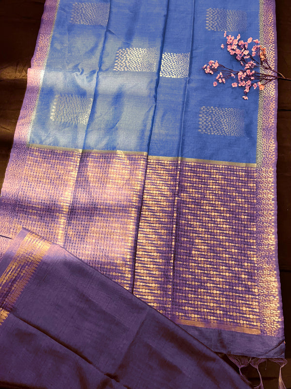 Cyan Blue Premium Tussar Silk Saree