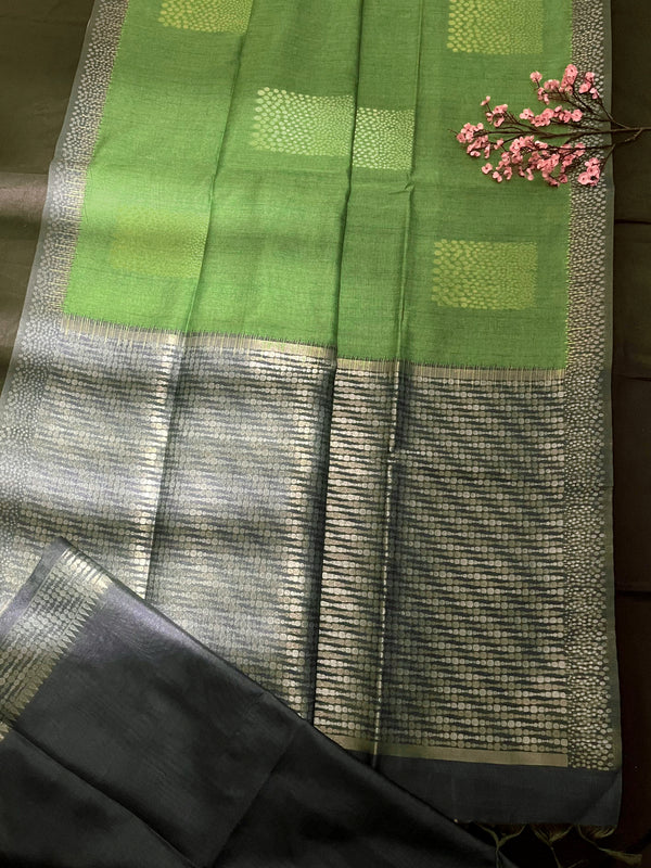 Fern Green Premium Tussar Silk Saree