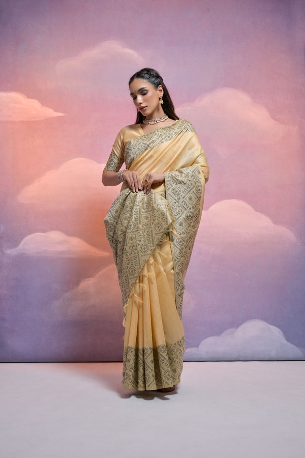 Gorgeous Benjamin Beige Raw Silk Saree