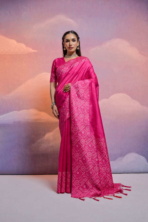 Gorgeous Barbie Pink Raw Silk Saree