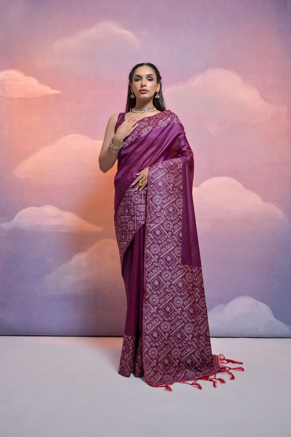 Gorgeous Purple Wine Raw Silk Saree