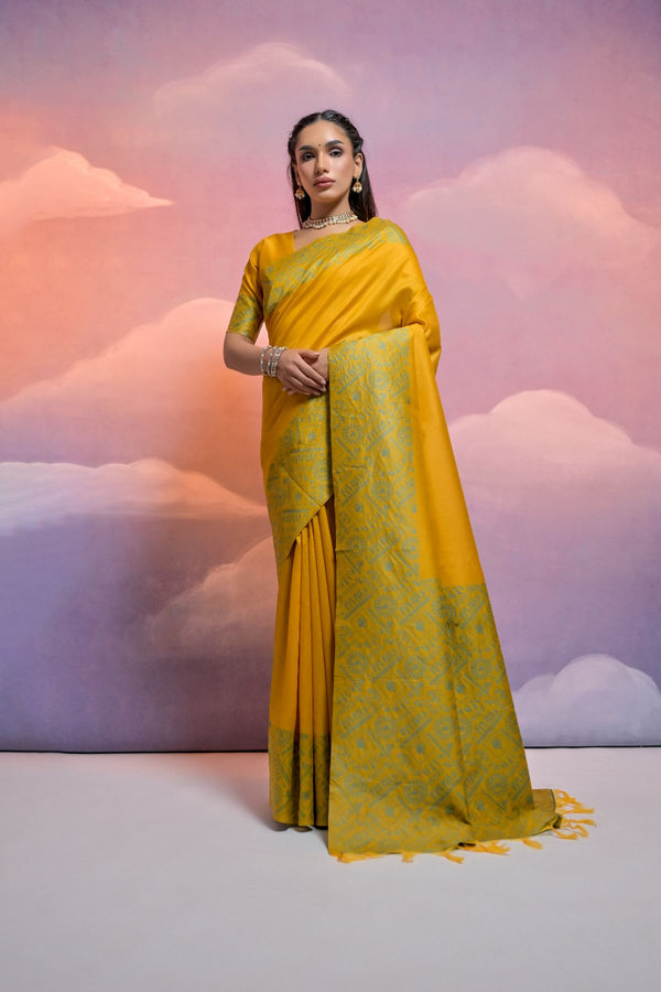 Gorgeous Mustard Yellow Raw Silk Saree