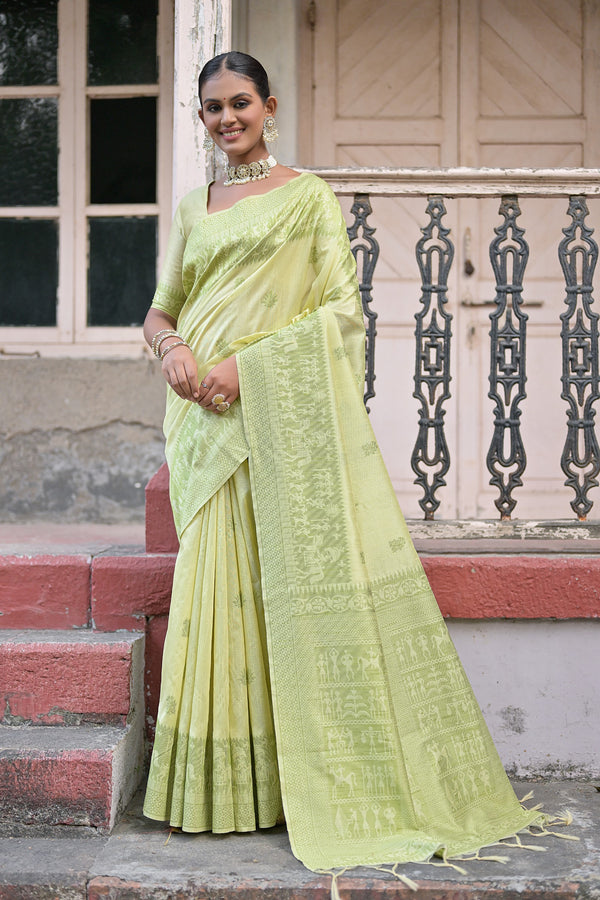 Sage Green Handloom Raw Silk Woven Saree