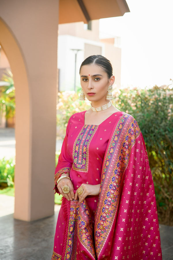 Magenta Pink Pashmina Silk Unstitch Salwar Suit
