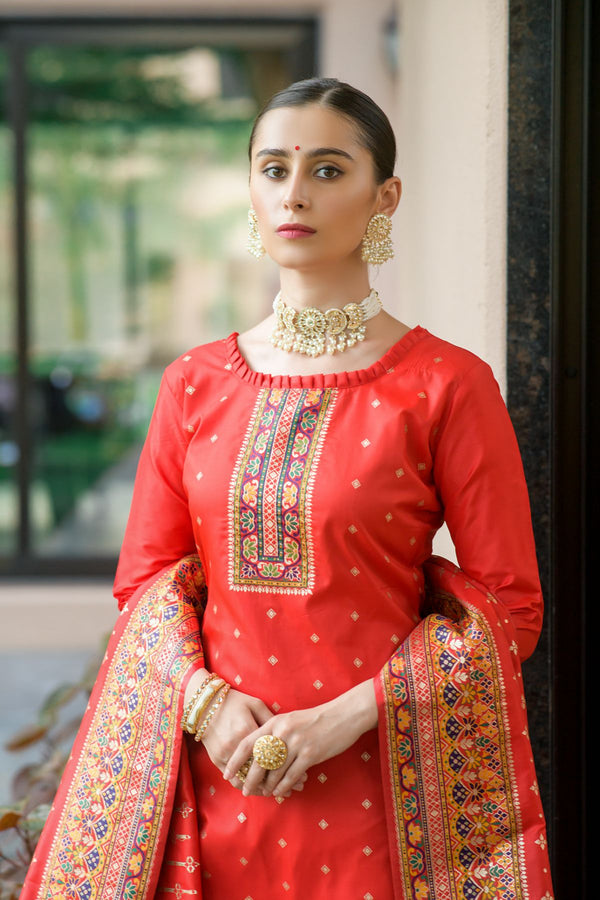 Chilli Red Pashmina Silk Unstitch Salwar Suit