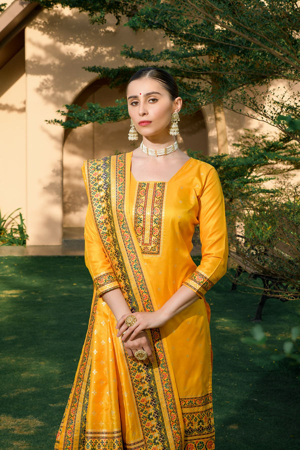 Macaroon Yellow Pashmina Silk Unstitch Salwar Suit