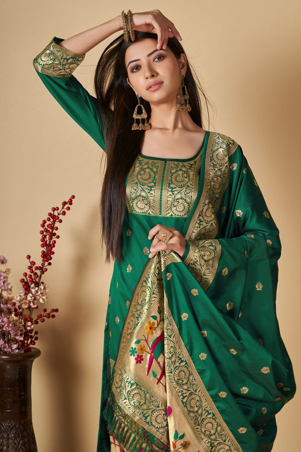Castleton Green Paithani Banarasi Silk Unstitch Salwar Suit