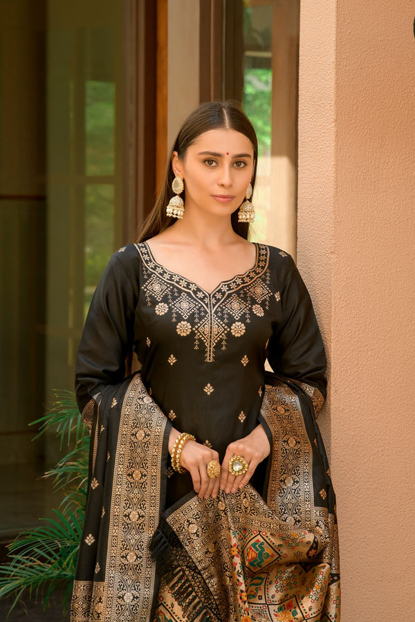 Raven Black Paithani Banarasi Silk Unstitch Salwar Suit