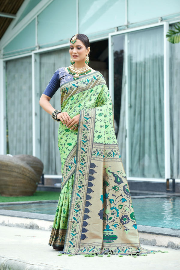 Tea Green Paithani Patola Silk Saree