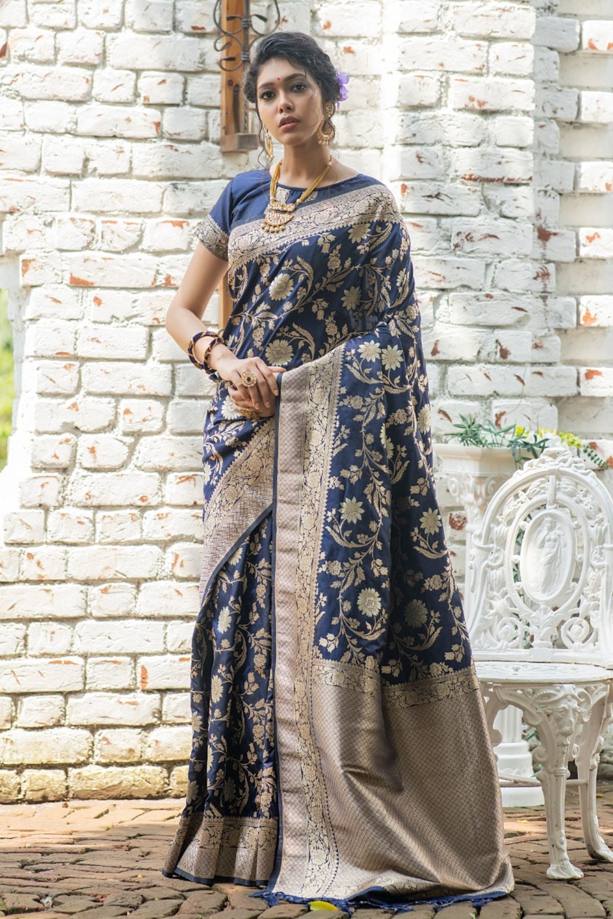 Blue Banarasi Silk Saree With Blouse 249545