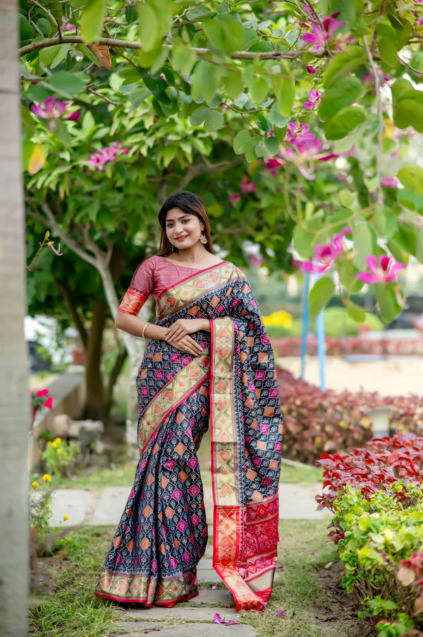 Traditional Cold Black Banarasi Silk Patola Saree