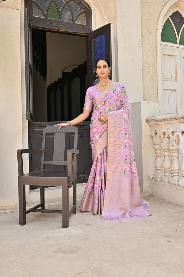 Violet Pink Banarasi Silk Saree