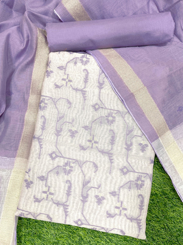 Black Currant Lavender-Beige Authentic Jamdani Weaved Linen Suit Set