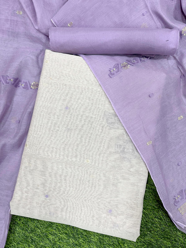 Black Currant Lavender-Beige Unique Jamdani Weaved Linen Suit Set