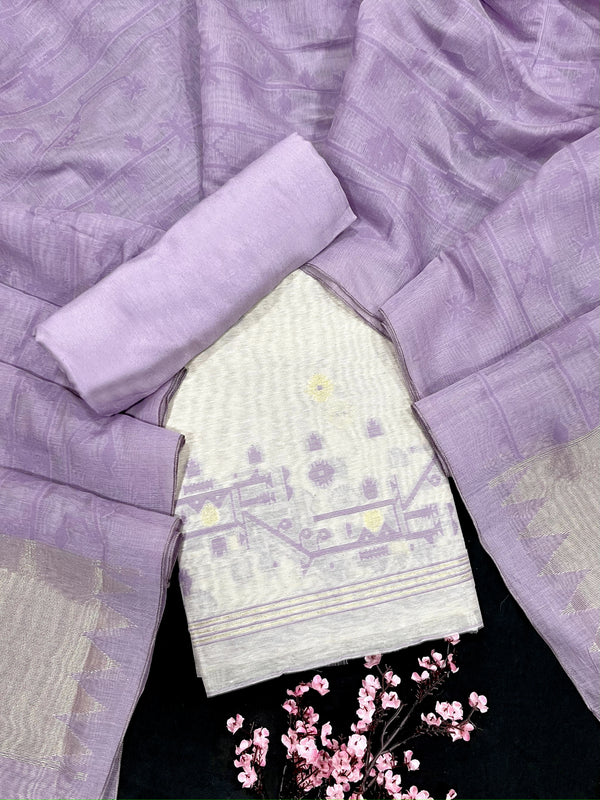 Black Currant Lavender-Beige Noor Jamdani Weaved Linen Suit Set