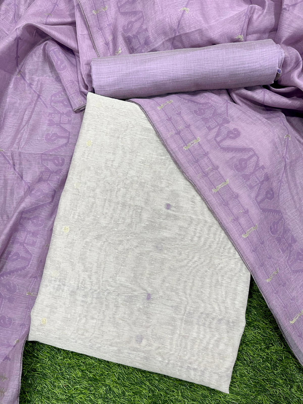 Black Currant Lavender-Beige Flawless Jamdani Weaved Linen Suit Set