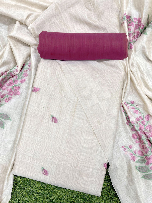 Impressive Mulberry Pink Woven Muga Cotton Unstitched Salwar Suit