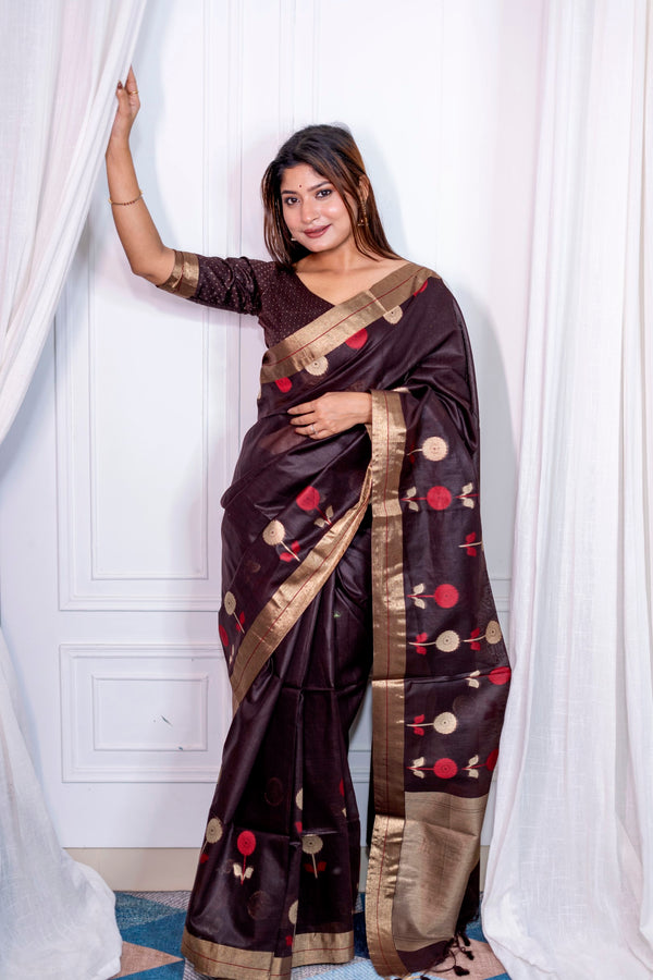 Dark Coffee Cotton Silk Saree