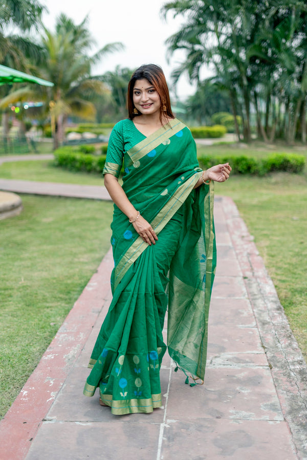 Forest Green Cotton Silk Saree