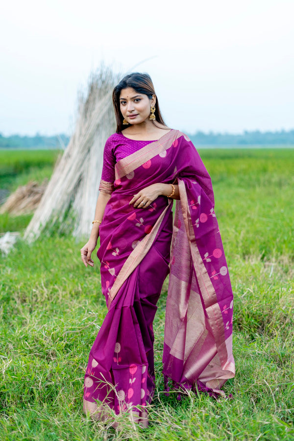 Amethyst Wine Cotton Silk Saree