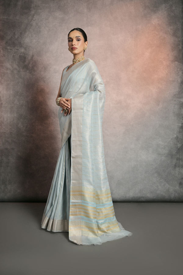 Light Blue Tissue Cotton Saree