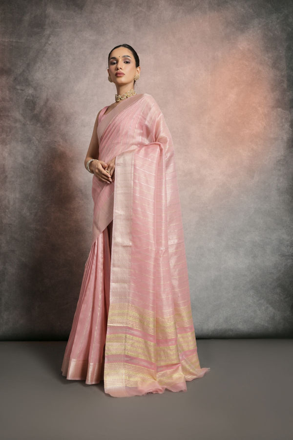 Light Blush Pink Tissue Cotton Saree