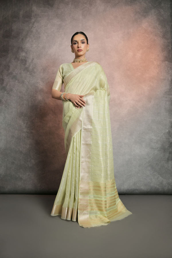 Tea Green Tissue Cotton Saree