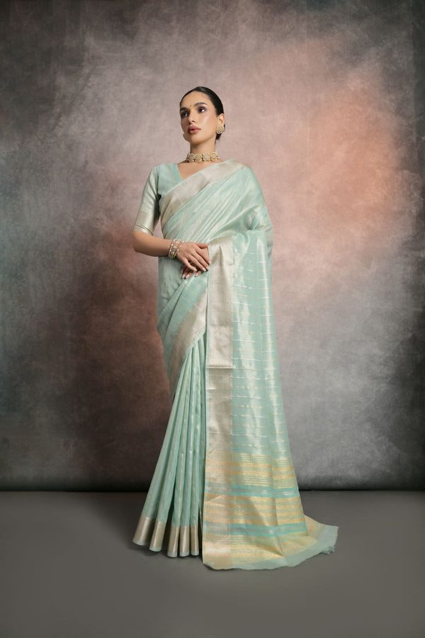 Mint Green Tissue Cotton Saree