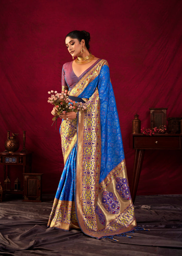 Lovely Donger Blue Meenakari Woven Paithani Silk Saree