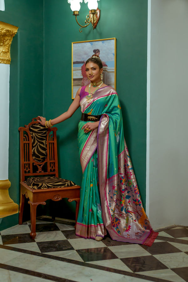 Rama Green Paithani Silk Saree