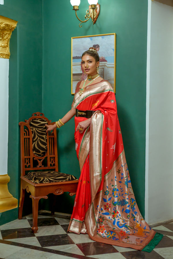 Venetian Red Paithani Silk Saree