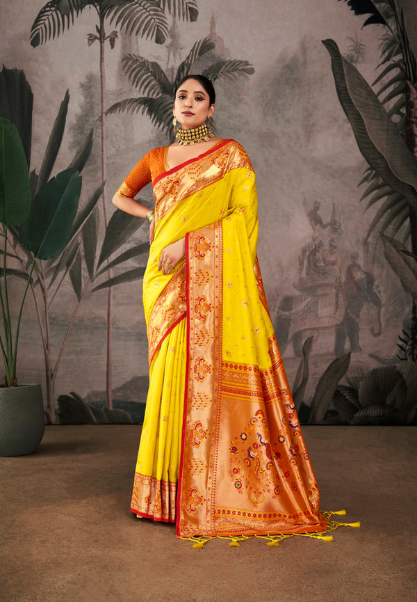 Gold Yellow Woven Paithani Silk Saree
