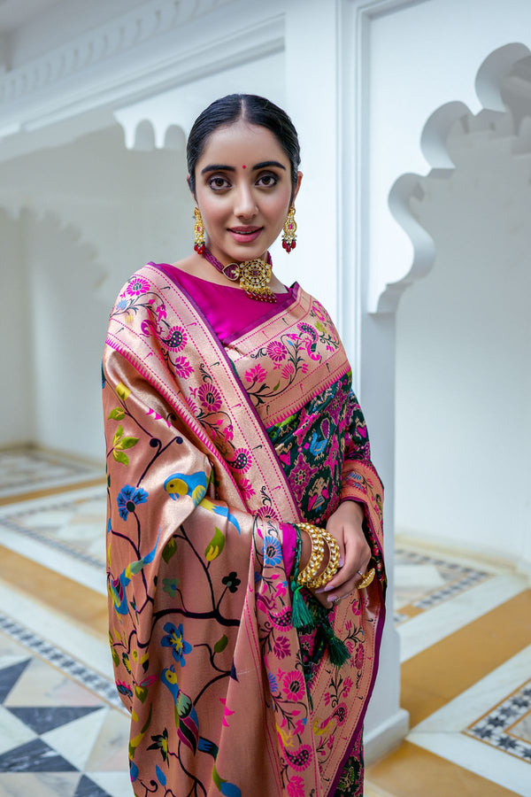 Bottle Green Paithani Silk Saree