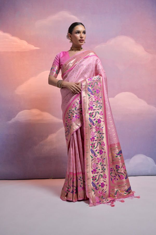 Stunning Flamingo Pink Paithani Silk Saree