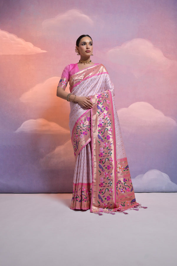 Stunning Lavender Purple Paithani Silk Saree