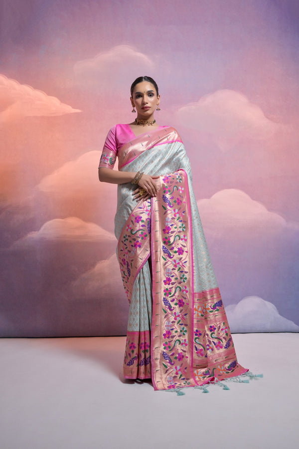 Stunning Light Sea Green Paithani Silk Saree